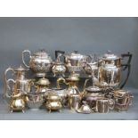 A quantity of silver plated teaware including reeded design