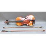 20thC probably Czechoslovakian manufactured violin, with lightly flamed two piece 34cm back,