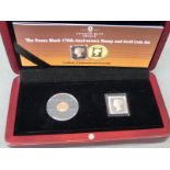 London Mint office penny black 170th anniversary stamp and gold coin set in deluxe box,