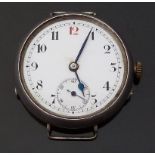 Continental silver gentleman's trench style wristwatch with inset subsidiary seconds dial,
