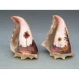 A pair of Victorian hand-painted conch shells,