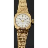 Excalibur 9ct gold ladies wristwatch with two-tone hands and baton markers,