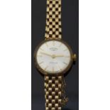 Rotary 9ct gold ladies wristwatch with gold hands and baton markers,
