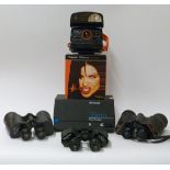 Polaroid 35mm power processor and 600 camera, and three pairs of binoculars comprising Regent 7x50,