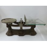 19thC cast iron shop scales with glass pan