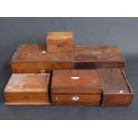 Six 19thC work boxes and writing slopes including mahogany,