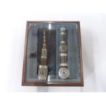 Victorian cased Aden to Bombay submarine telegraph cable samples with bevelled glass front and