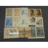 Jan Korwin folio of pastel drawings and prints