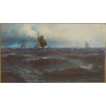 I Holden pastel seascape with boats, signed and dated 1903 lower left,