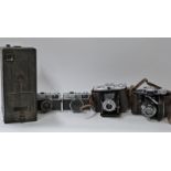 Quantity of cameras to include Sands Hunter large box camera, Zeiss Ikon folding camera,