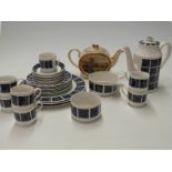 Retro Midwinter Madeira pattern coffee set and a Sadler teapot decorated with hunting scenes