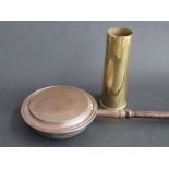 Brass shall case dated 1905 and a warming pan