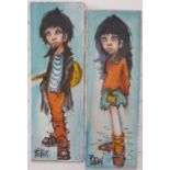 Florian pair acrylic on canvas cartoon portraits,