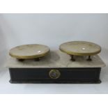 19thC shop scales with brass pans and marble top