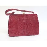 Mappin & Webb red snake skin vintage handbag with gold plated fastenings