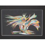 Abstract watercolour winged multicoloured figure