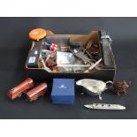 A collection of items including Dinky and Lesney toys, train, Sekonic light meter,