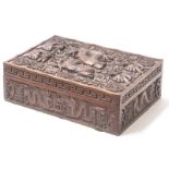 Chinese box with carved decoration depicting dragons, birds & foliage,