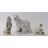 Two Lladro figures of polar bears with cubs and a Lladro Eskimo / Inuit child with polar bear cub