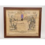 A framed certificate and medal relating to the French Army and the occupation of the Rhineland and