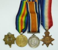 British Army WWI medal trio named to 11443 Pte J F Holland Royal Welch Fusiliers comprising 1914