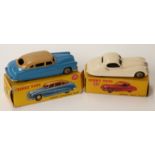 Two Dinky Toys diecast model cars Jaguar XK120 Coupe with cream body and brown hubs 157 and Hudson