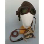 WWI Type C flying helmet with goggles,