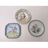 Three Chinese enamel pin dishes,