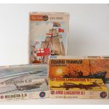 Five Airfix and Revell model kits including HMS Prince, Fishing Trawler, Avro Lancaster B1,