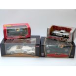 Four Burago and Maisto 1:18 and 1:24 scale diecast model cars including Premier Edition and Special