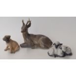 Three Copenhagen animal figures including deer,