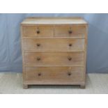 Arts and Crafts limed oak chest of two over three graduated drawers,