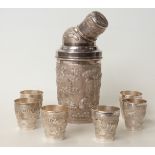 Early 20th century Indian white metal cocktail set, probably Calcutta school,