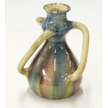Studio pottery vase with wrythen handles 21cm tall