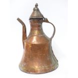 A 19th / 20thC Eastern / Islamic copper tea / coffee pot with hinged lid and chequered handle