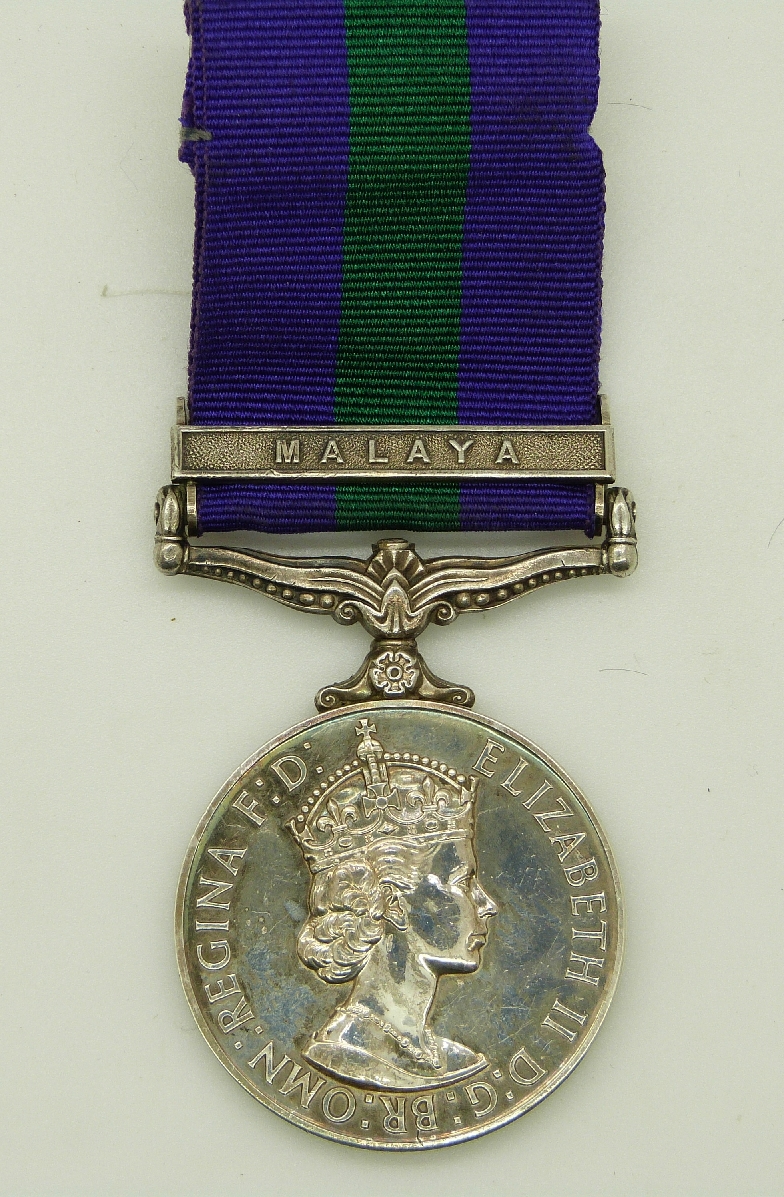 General Service Medal with Malaya clasp named to 22821178 CFN. D. Mills R.E.M.
