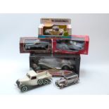 Six Franklin and Danbury Mint diecast model cars comprising The 1956 Ford Thunderbird,