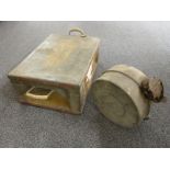 1942 metal ammunition box and a vintage Meler galvanised fuel can