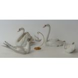 Three Lladro swan figures,