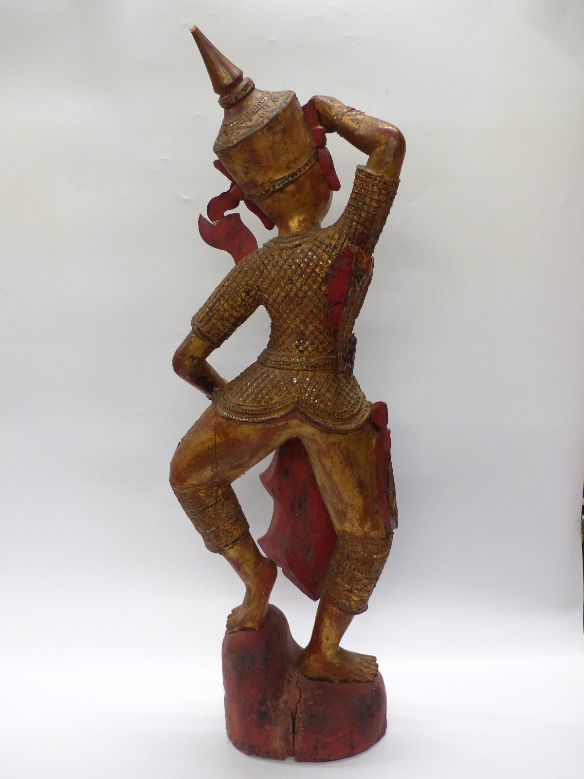 A carved and gilded Cambodian Kinnaris Temple Dancer with script to base, - Image 4 of 4