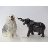 Large Beswick elephant and Beswick Old English Sheepdog,