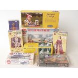 Eight Airfix, Revell and Breyer model kits including Gun Emplacement, Skeleton, Henry VIII,