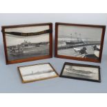 Four black and white photos of naval ships including one HMS Bristol signed example,