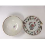 Chinese bowl depicting figural scenes and a famille rose plate