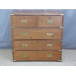 19thC mahogany campaign chest of two over three drawers with flush handles and brass corners W93 x