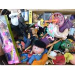 Large collection of dolls and action figures including Sindy, Barbie, Acton Man, Pinky and Perky,