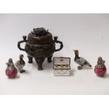 Chinese bronze tripod censer with lotus flower,