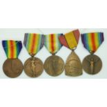 Four WWI Victory Medals including Allied, French,