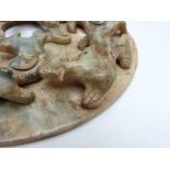 Chinese jadeite style disc with applied decoration depicting chilong,