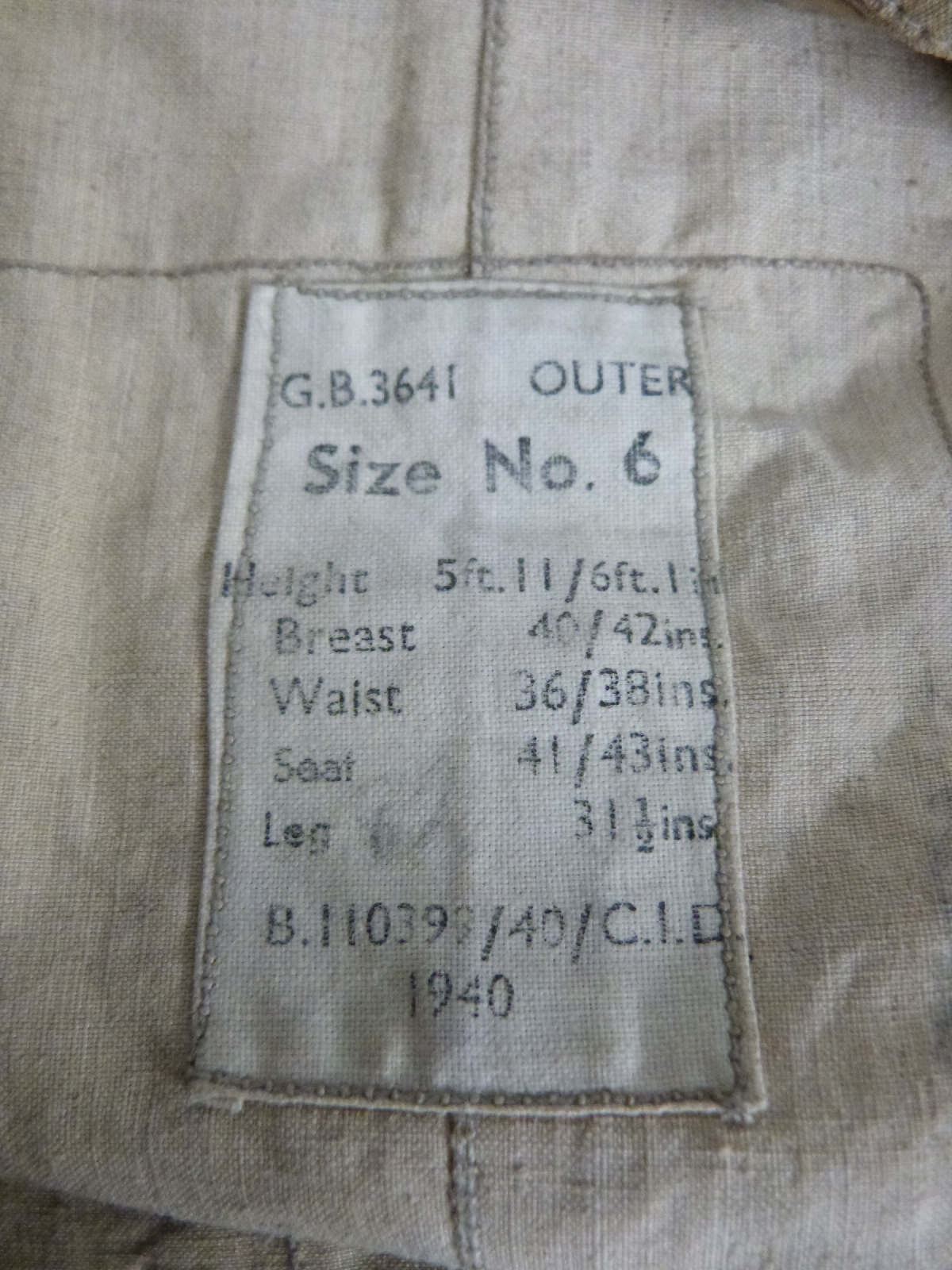 WWII Sidcot flying suit marked 'GB 3641 outer', dated 1940, size No 6, - Image 2 of 3